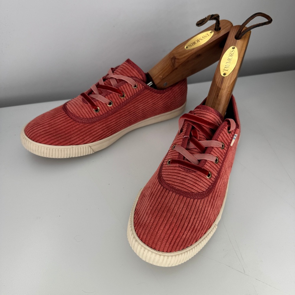 TOMS Carmel Shoes Women 6.5 Burnt Orange Rose Corduroy Velvet Lace Sneakers - Picture 6 of 10